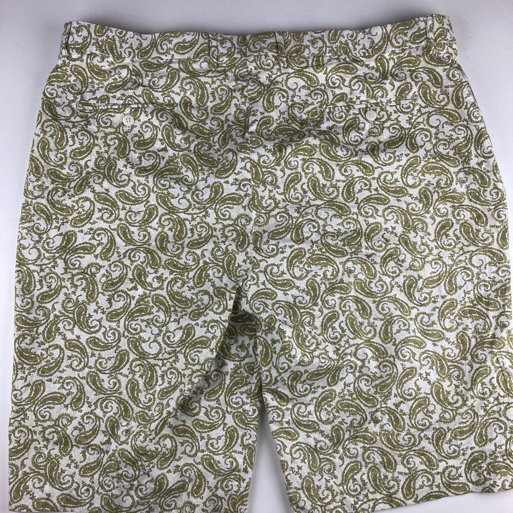 Linea Uomo Men's Paisley Print Shorts Size 42 White Olive Green Flat Front - Picture 8 of 8